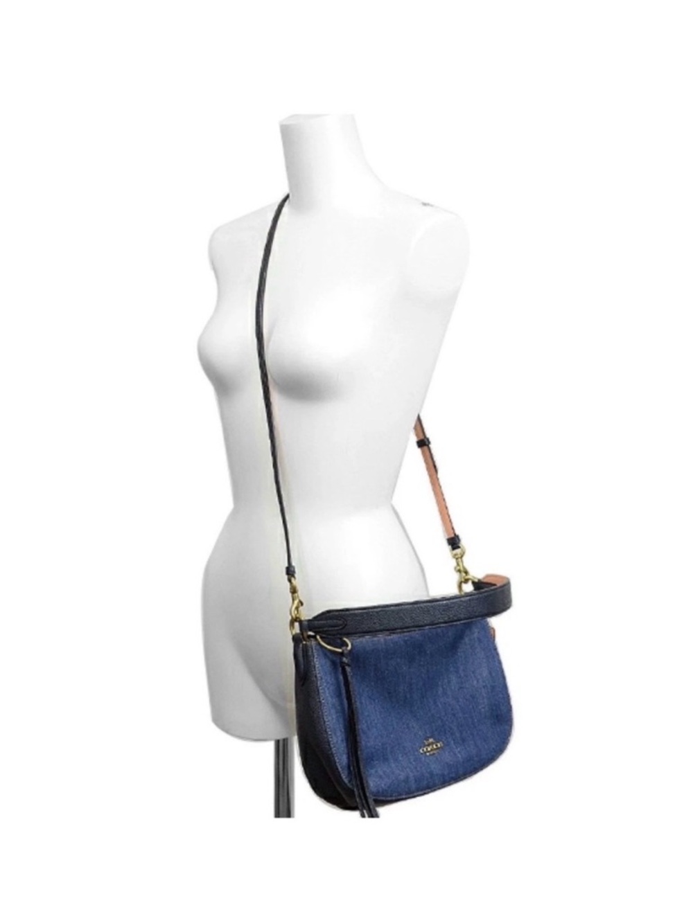 NWT Coach Denim Sutton Crossbody with Leather Strap and Gold Hardware - Picture 6 of 8